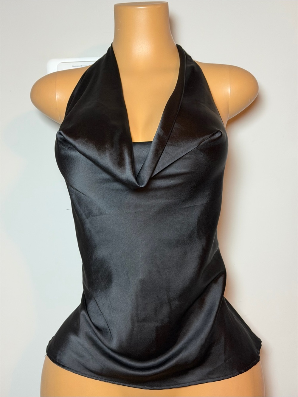Zara Black Satin Halter Top with Cowl Neck